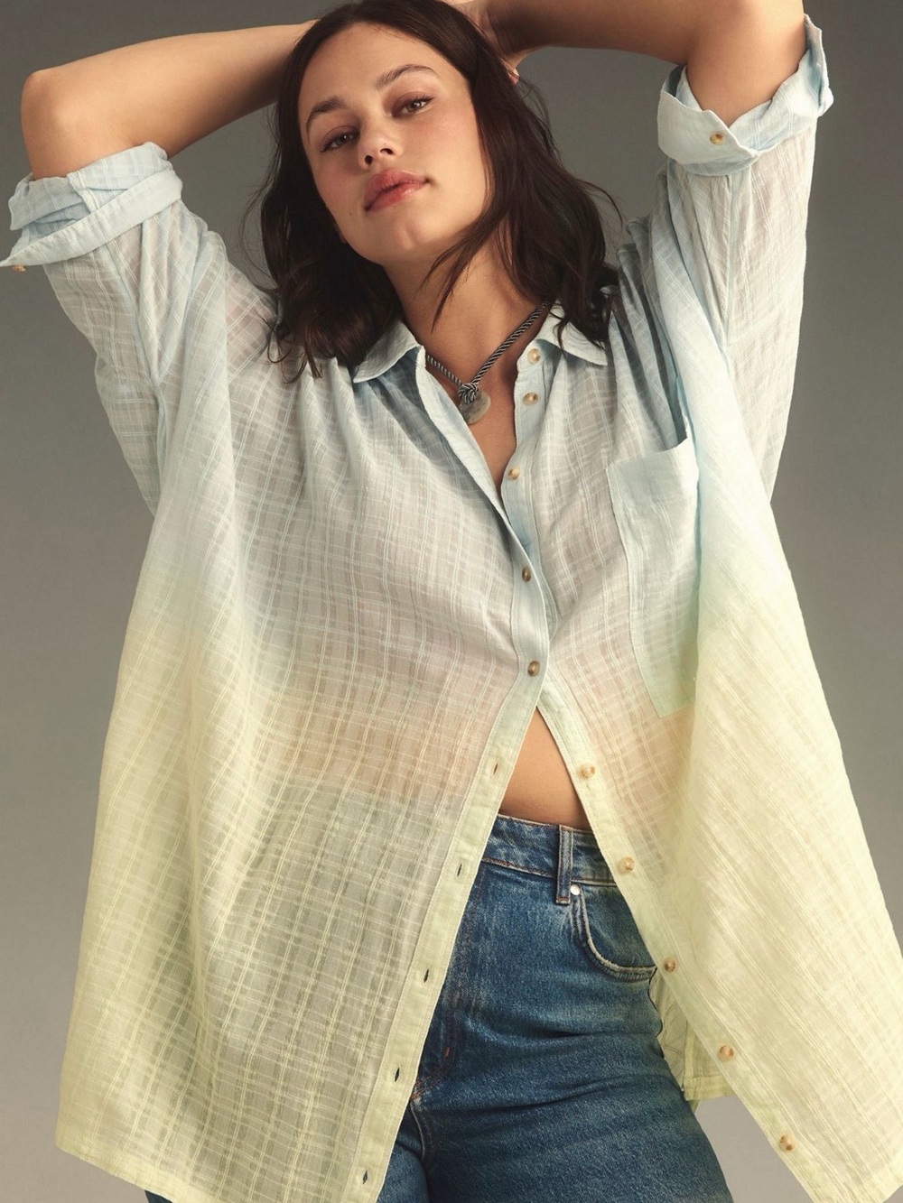 Pilcro/Anthropologie Light Blue Ombre Button-Up Women's Shirt
